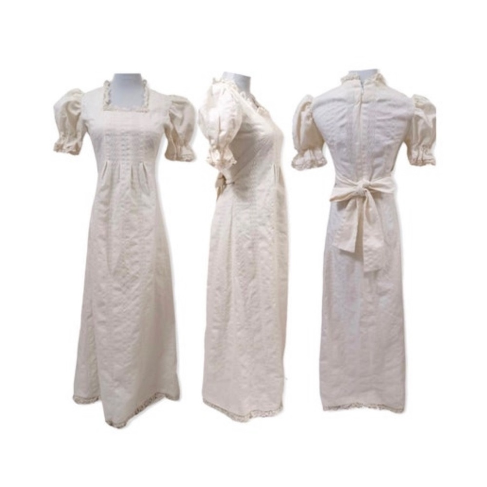 Vintage 1970s Ivory Cotton Prairie Dress - Picture 1 of 10